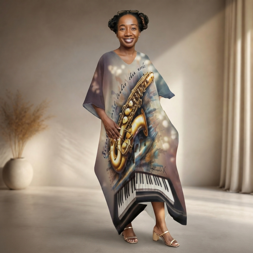 All-Over Print Women's Imitation Silk V-neck Kaftan Robe