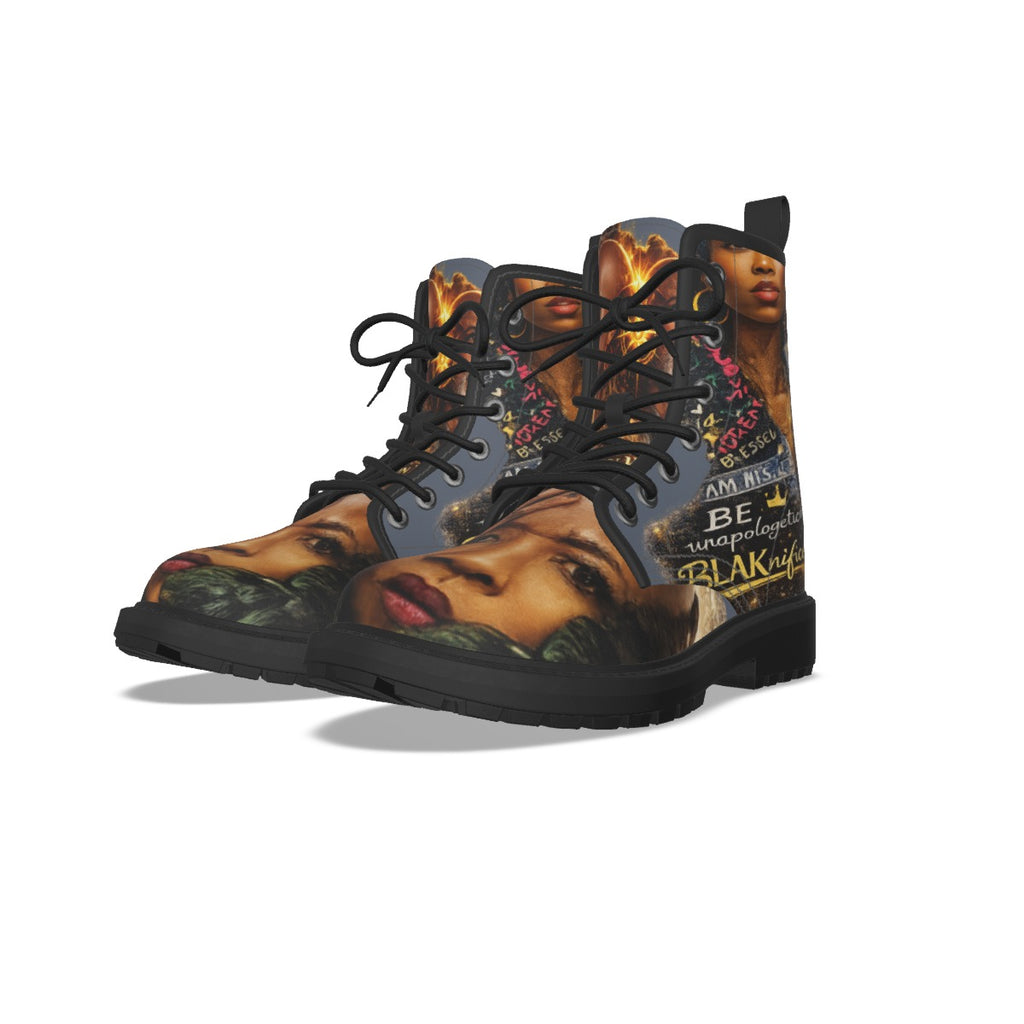 All-Over Print Women's Martin Short Boots With Black Bottom