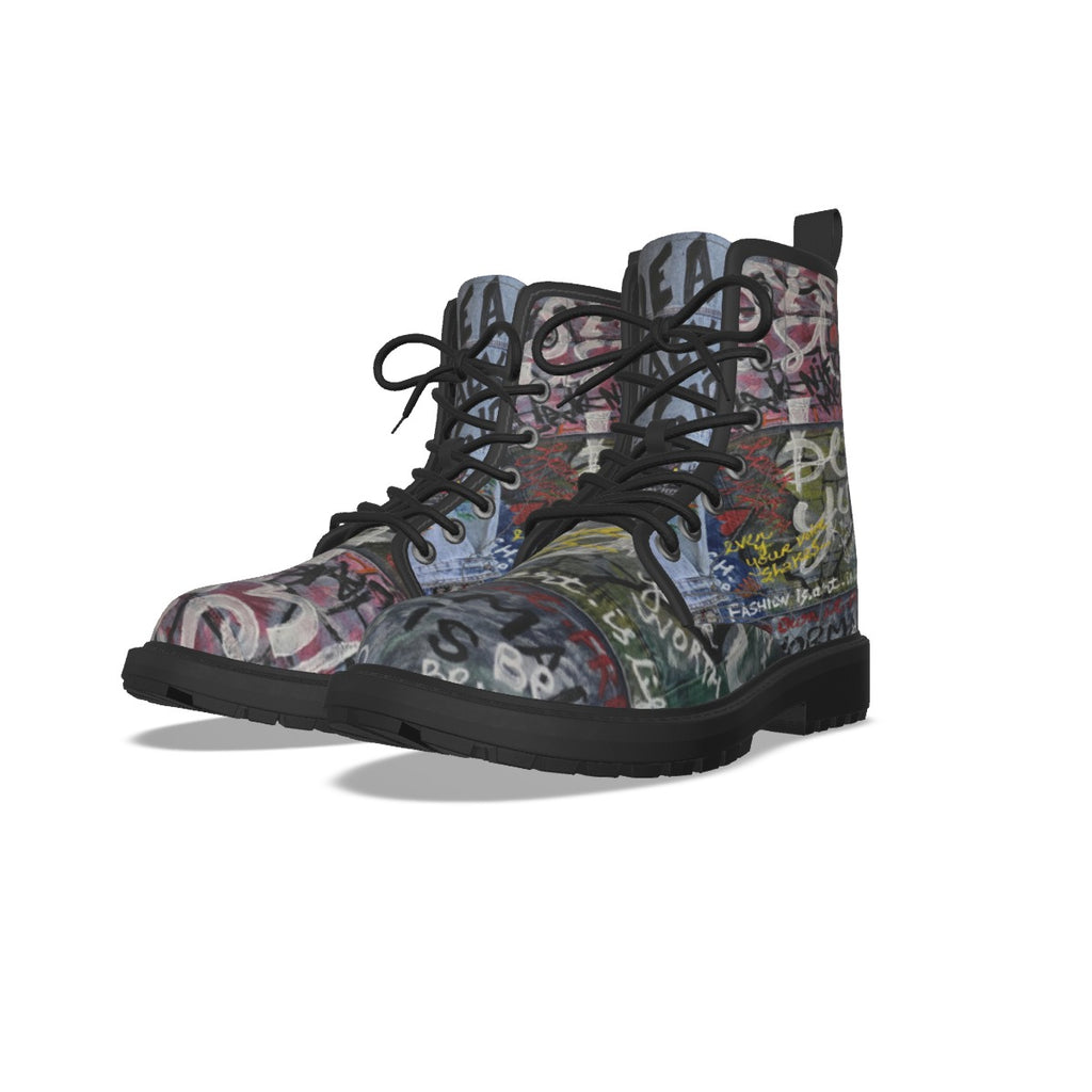 All-Over Print Women's Martin Short Boots With Black Bottom
