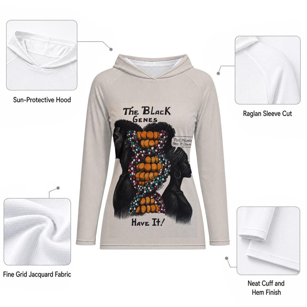 All-Over Print Women's Hooded Raglan Sun Protection Sport Jersey With Long Sleeve