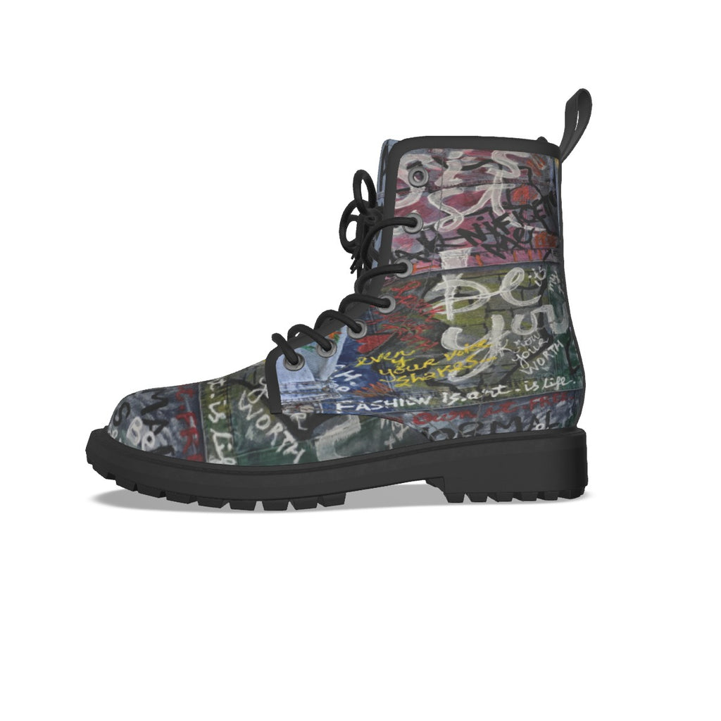 All-Over Print Women's Martin Short Boots With Black Bottom