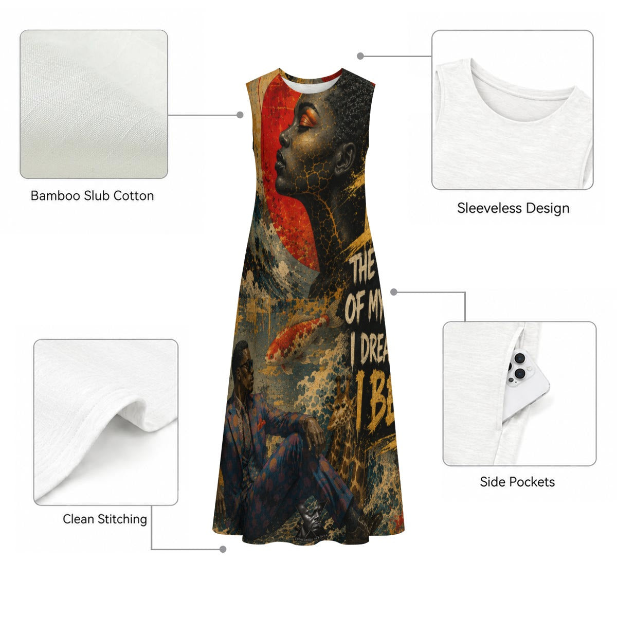 All-Over Print Women's Sleeveless Dress With Pocket|140GSM Slub Cotton