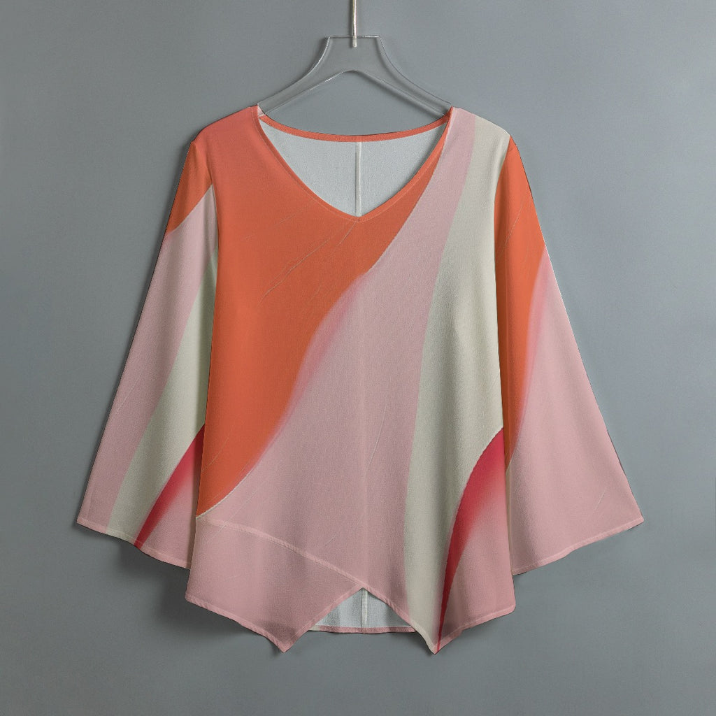 All-Over Print Women's V-neck T-shirt With Irregular Hem