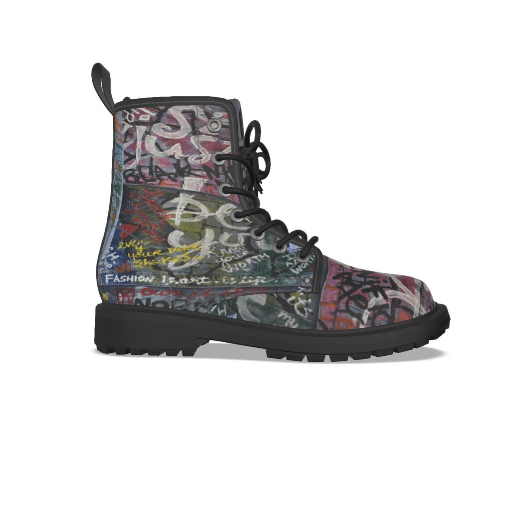 All-Over Print Women's Martin Short Boots With Black Bottom