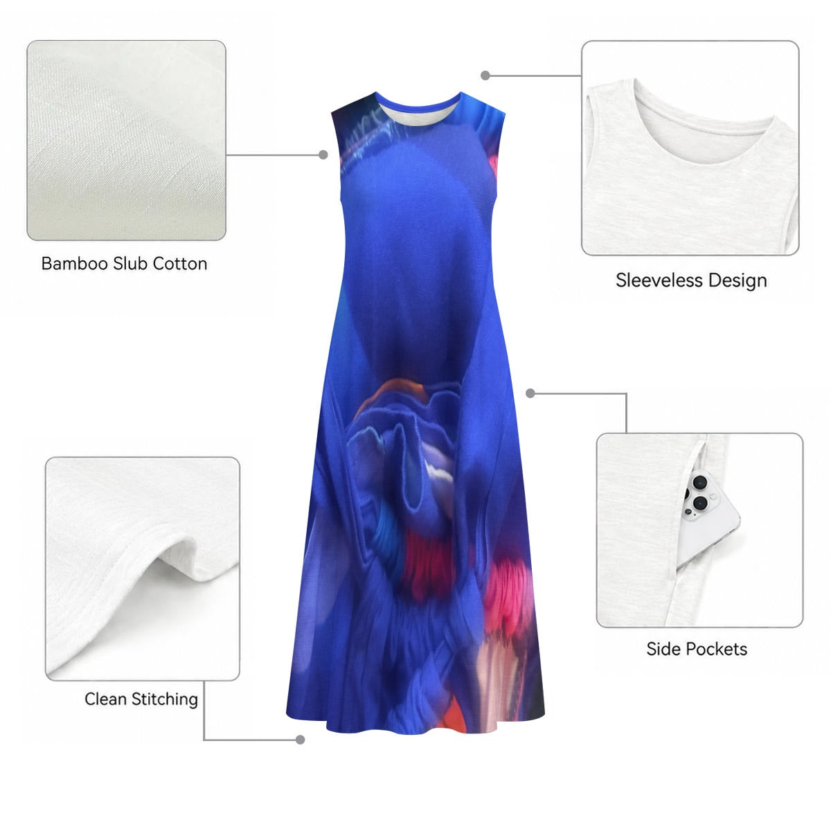 All-Over Print Women's Sleeveless Dress With Pocket|140GSM Slub Cotton