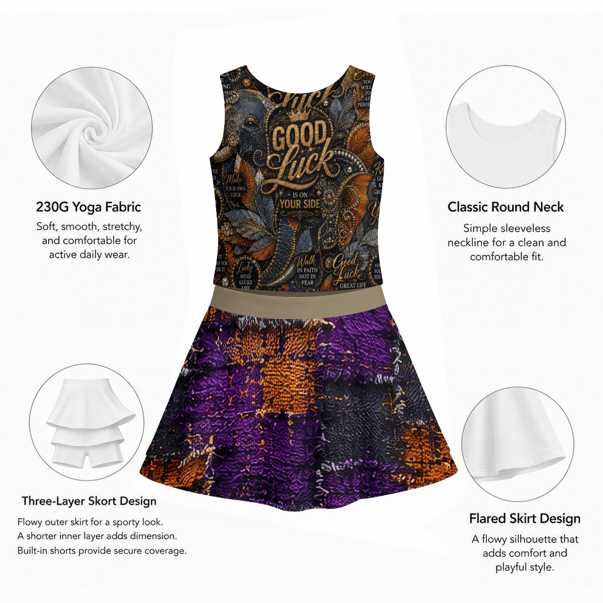 All-Over Print Women's Triple-Layer Vest Skirt Set