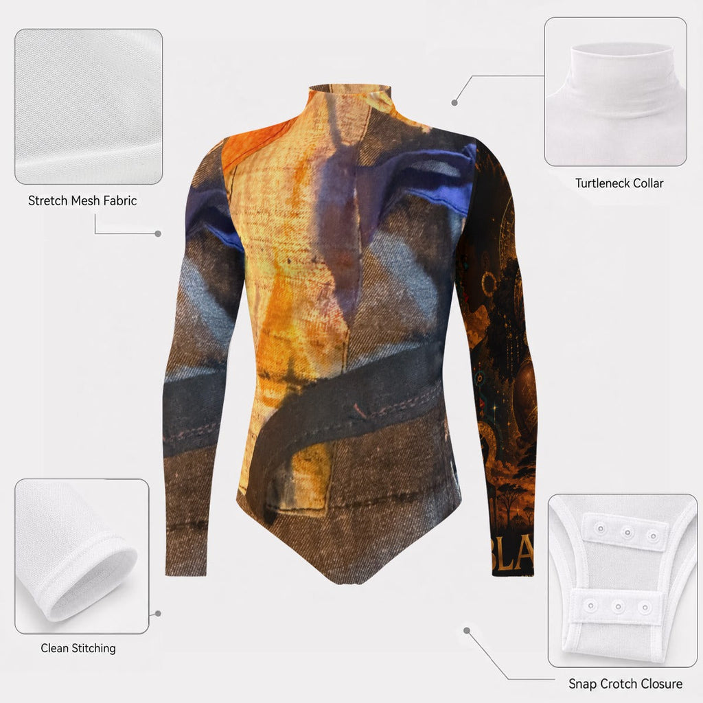 All-Over Print Men's Mesh Turtleneck Long Sleeve Bodysuit