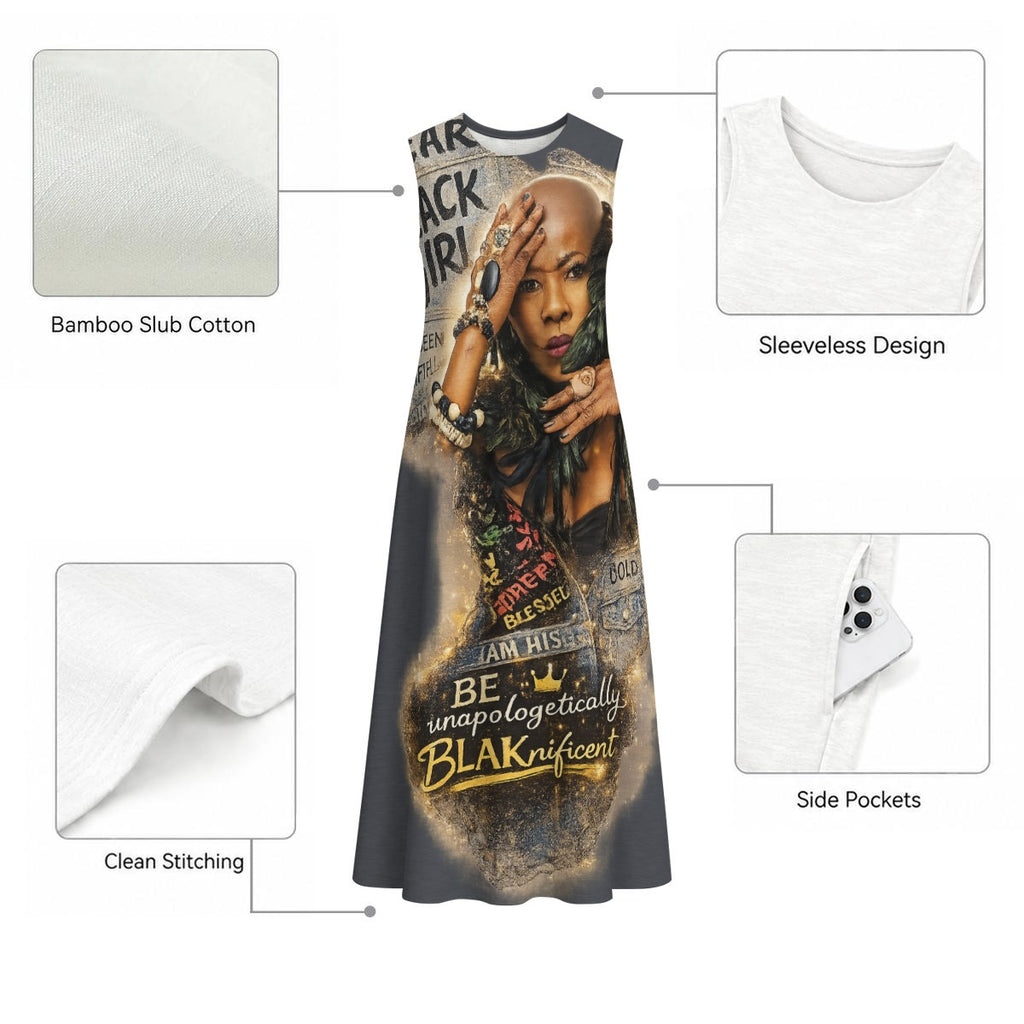 All-Over Print Women's Sleeveless Dress With Pocket|140GSM Slub Cotton