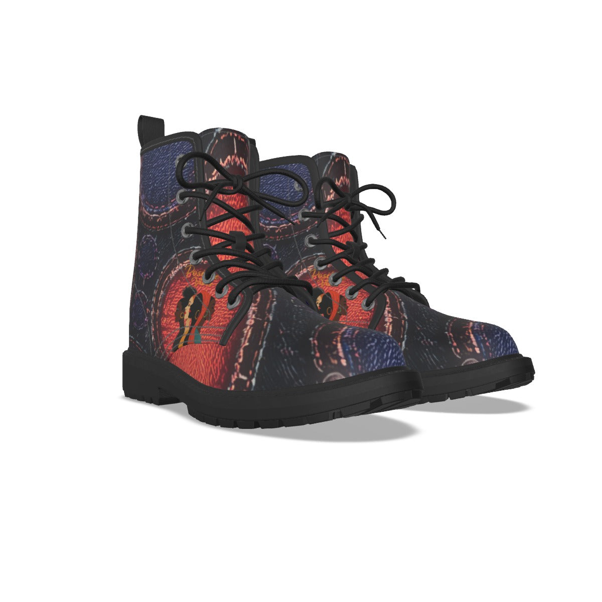 All-Over Print Women's Martin Short Boots With Black Bottom