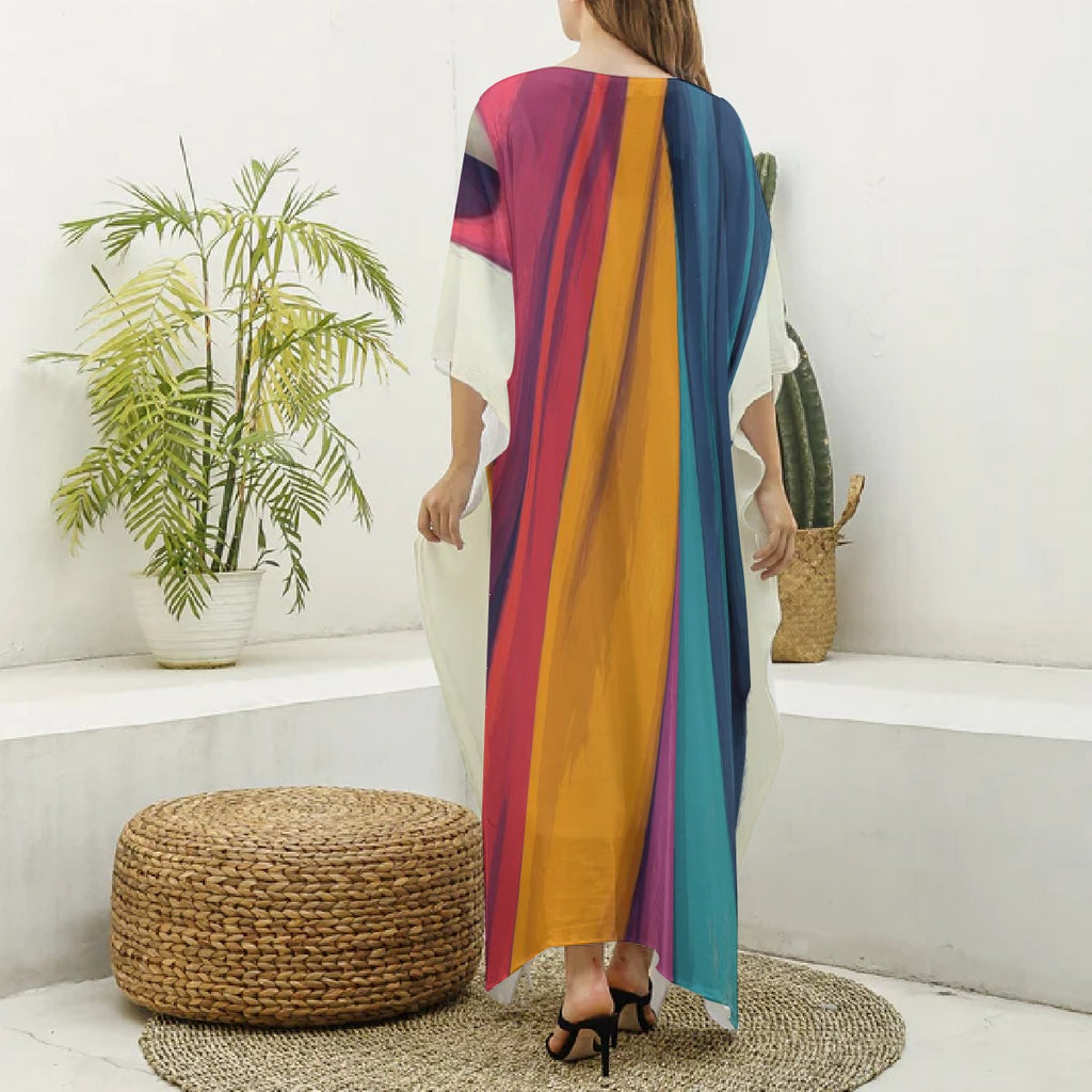 All-Over Print Women's Imitation Silk V-neck Kaftan Robe