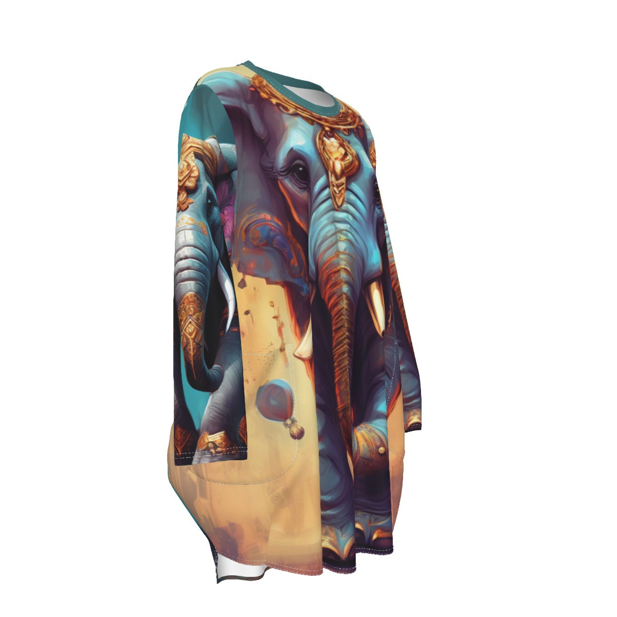 All-Over Print Women's Casual Loose Long Sleeve Dress With Pocket