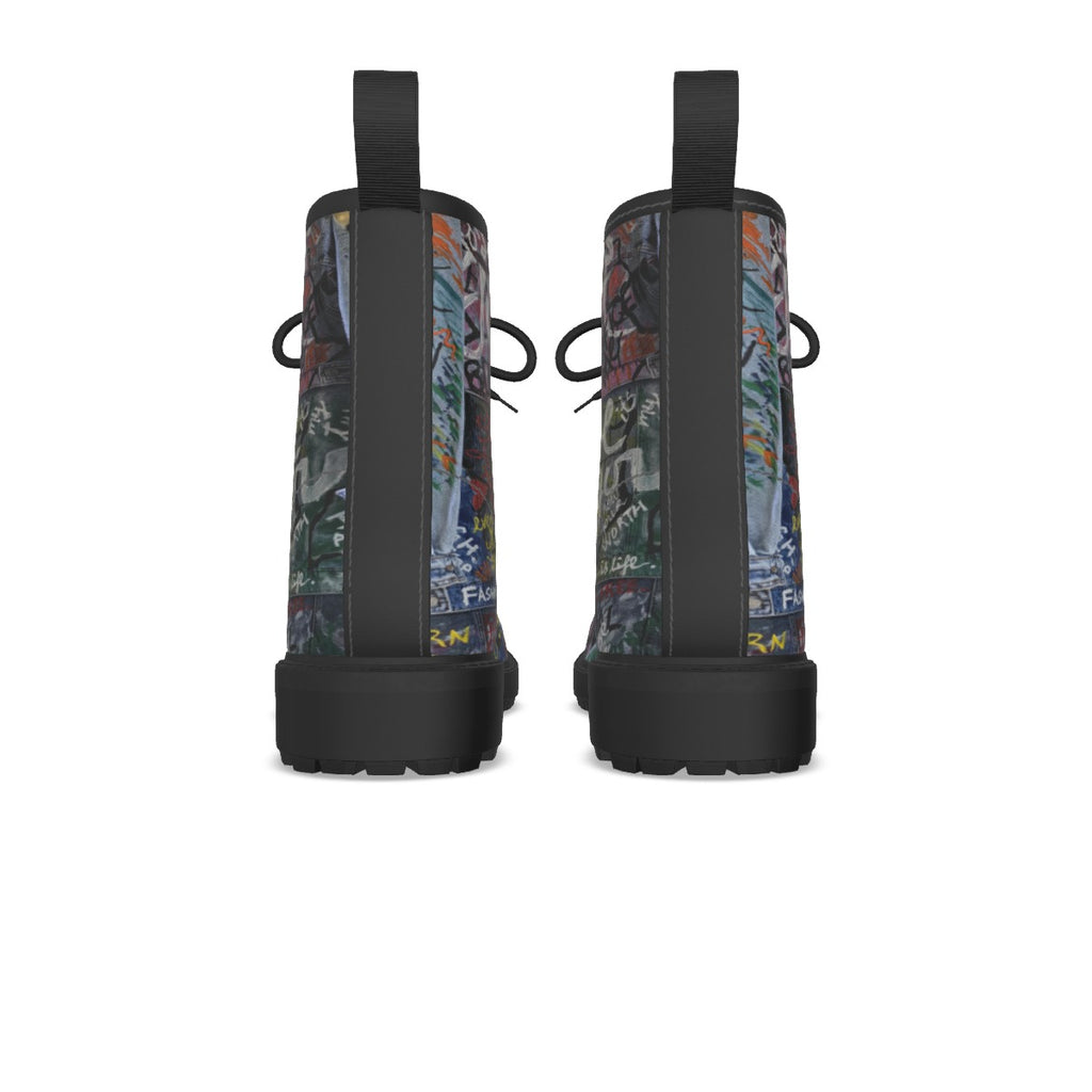 All-Over Print Women's Martin Short Boots With Black Bottom