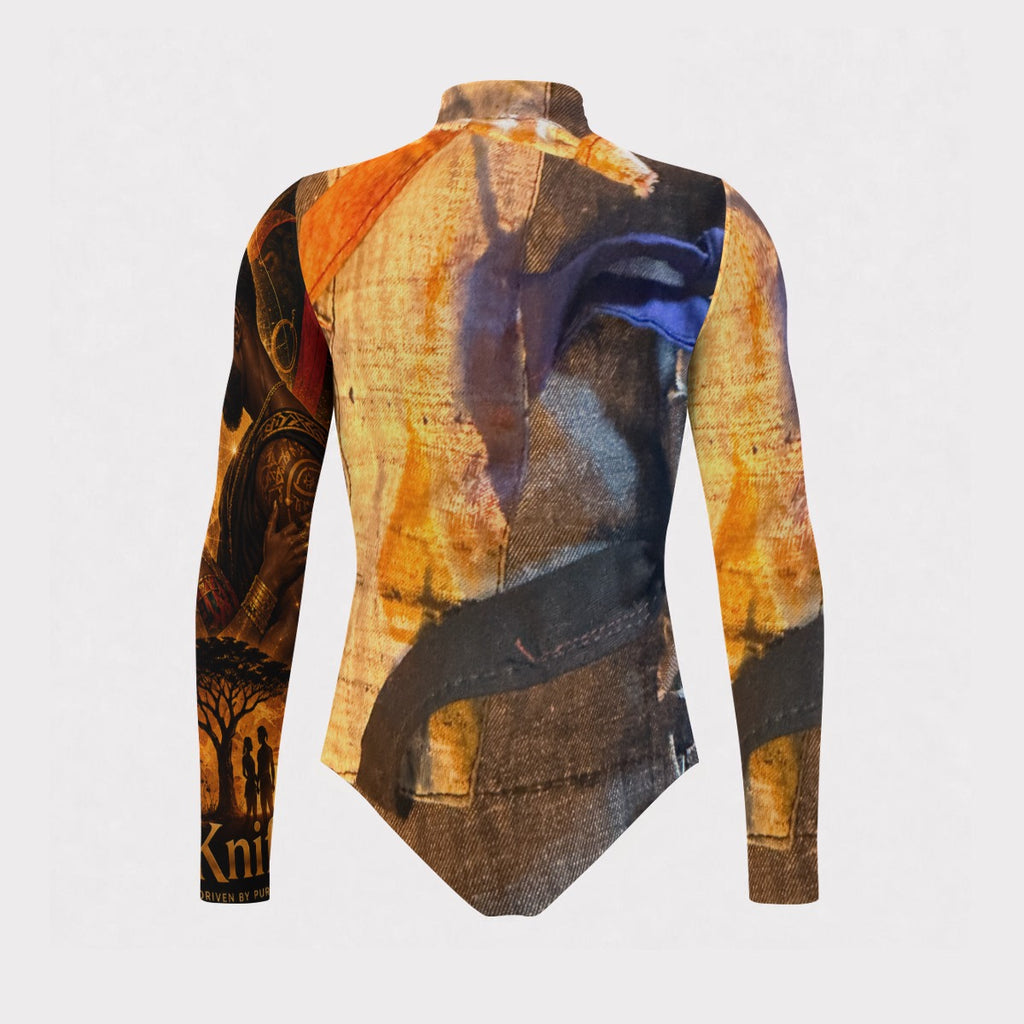 All-Over Print Men's Mesh Turtleneck Long Sleeve Bodysuit