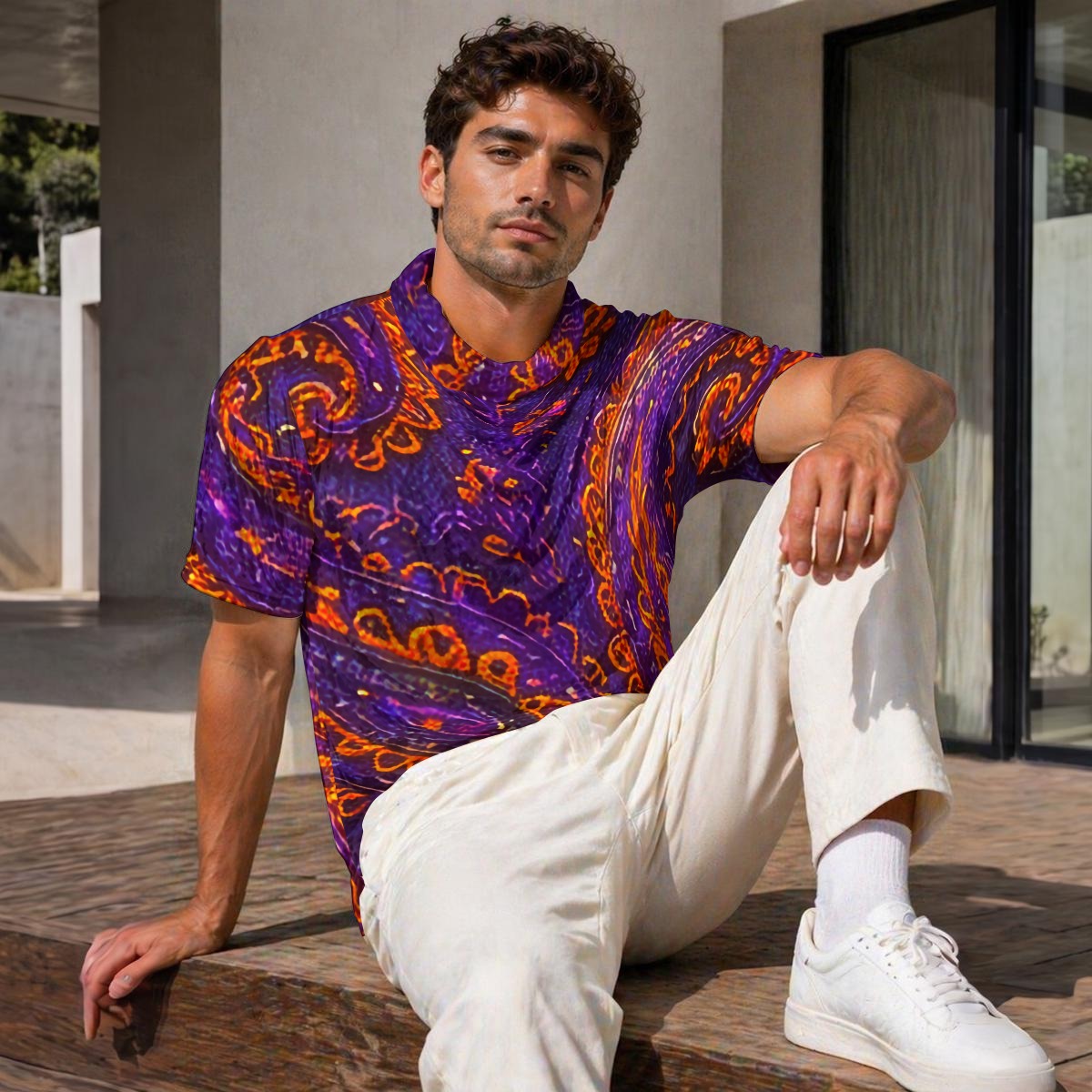 All-Over Print Men’s Draped Neck Shirt|230GSM