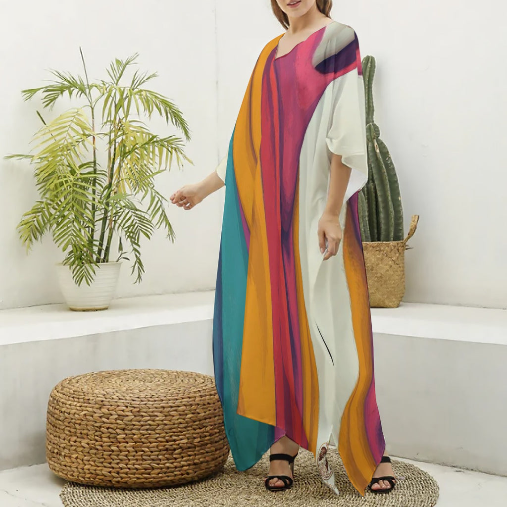 All-Over Print Women's Imitation Silk V-neck Kaftan Robe