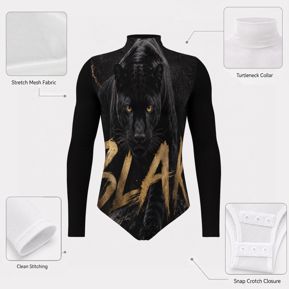 All-Over Print Men's Mesh Turtleneck Long Sleeve Bodysuit