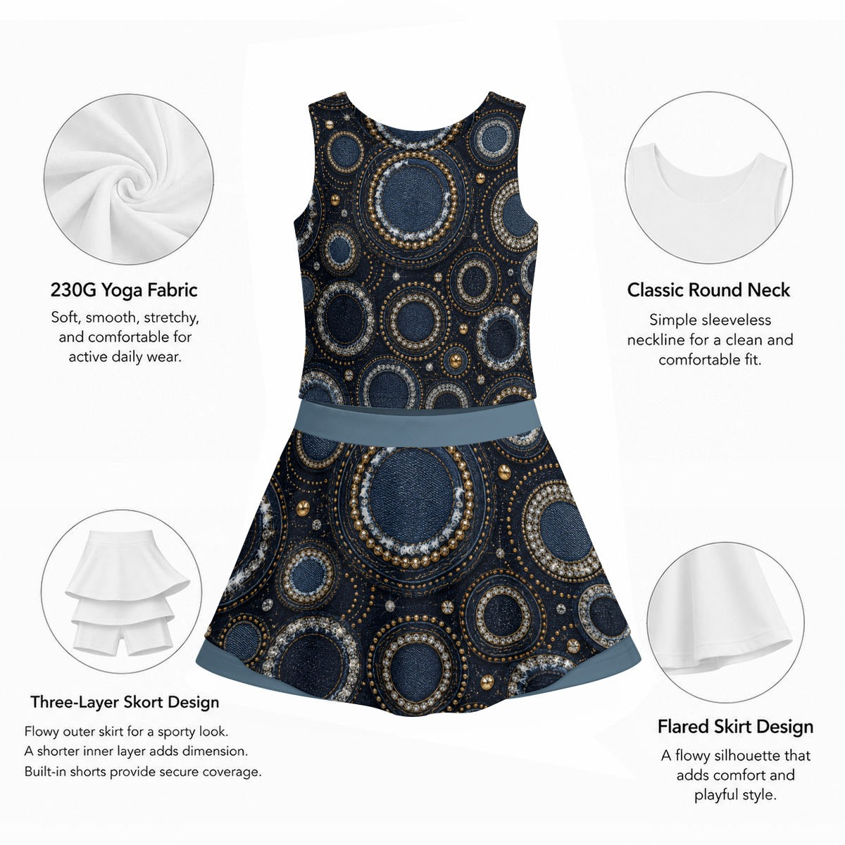 All-Over Print Women's Triple-Layer Vest Skirt Set
