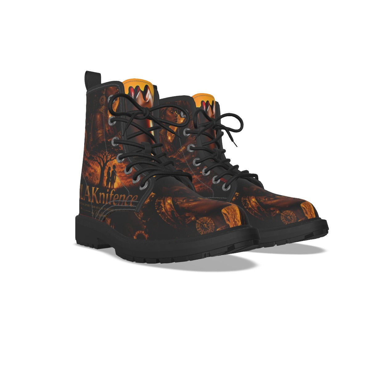 All-Over Print Women's Martin Short Boots With Black Bottom