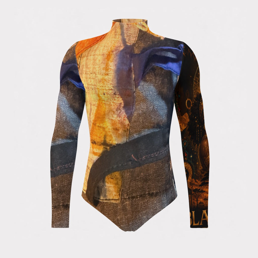 All-Over Print Men's Mesh Turtleneck Long Sleeve Bodysuit