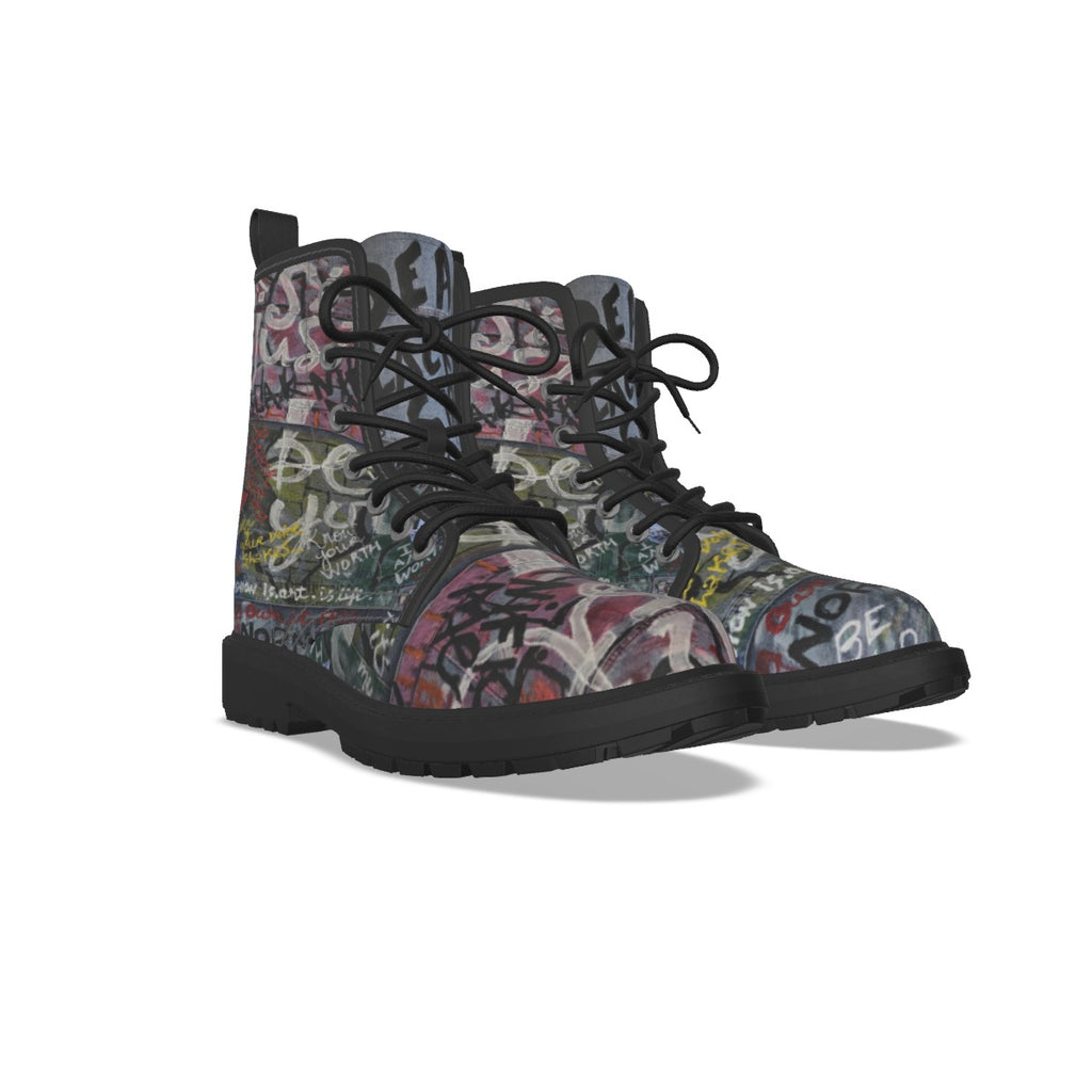All-Over Print Women's Martin Short Boots With Black Bottom