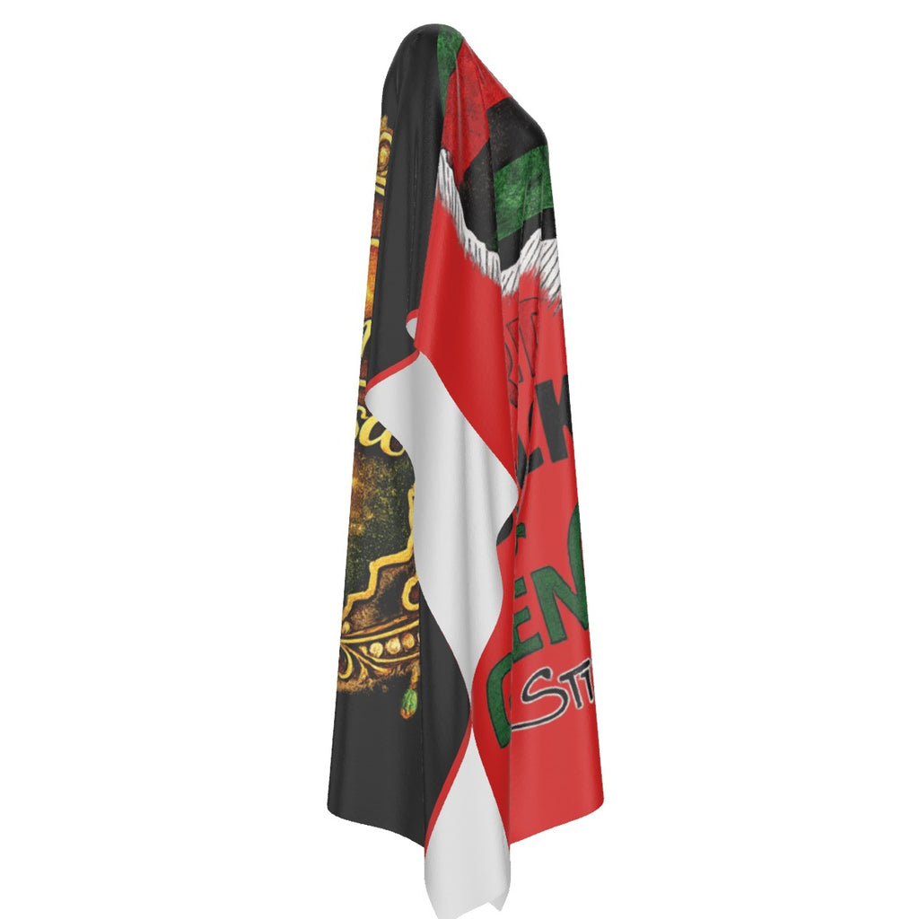 All-Over Print Women's Imitation Silk V-neck Kaftan Robe