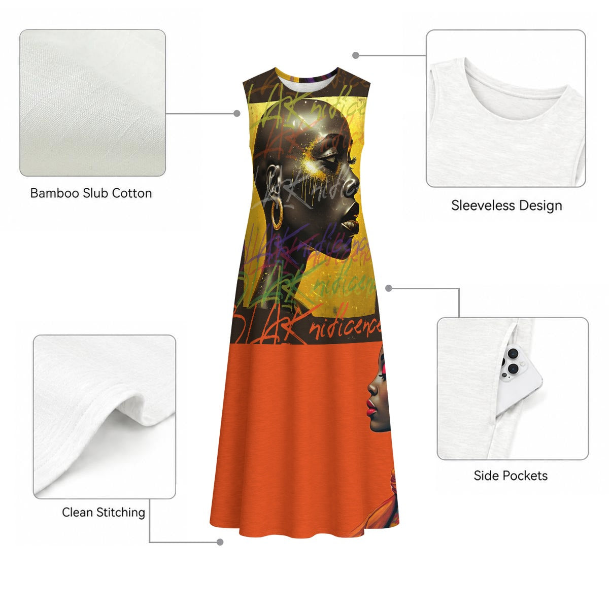 All-Over Print Women's Sleeveless Dress With Pocket|140GSM Slub Cotton