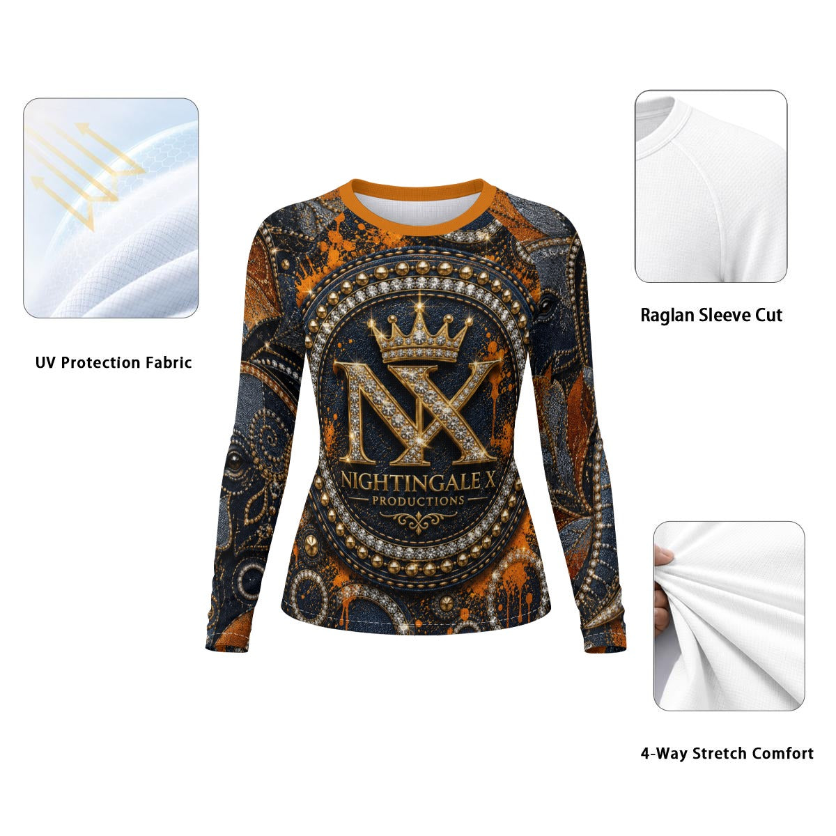 All-Over Print Women's Raglan Sun Protection Sport Jersey With Long Sleeve