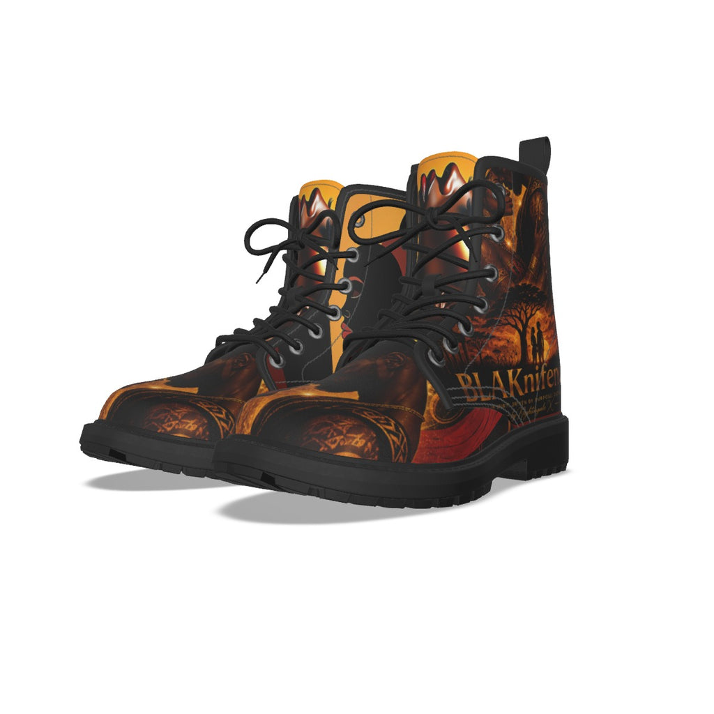 All-Over Print Women's Martin Short Boots With Black Bottom