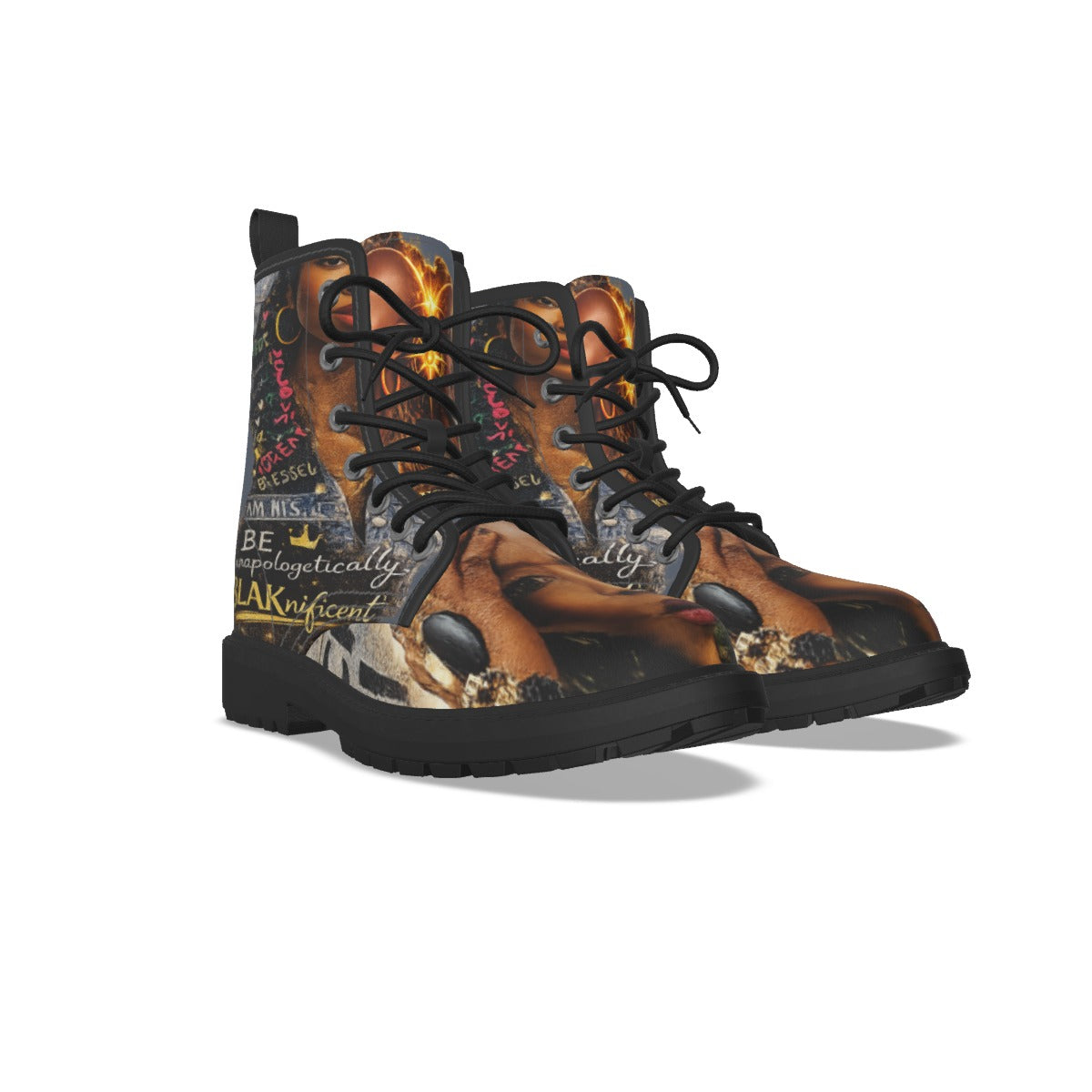 All-Over Print Women's Martin Short Boots With Black Bottom