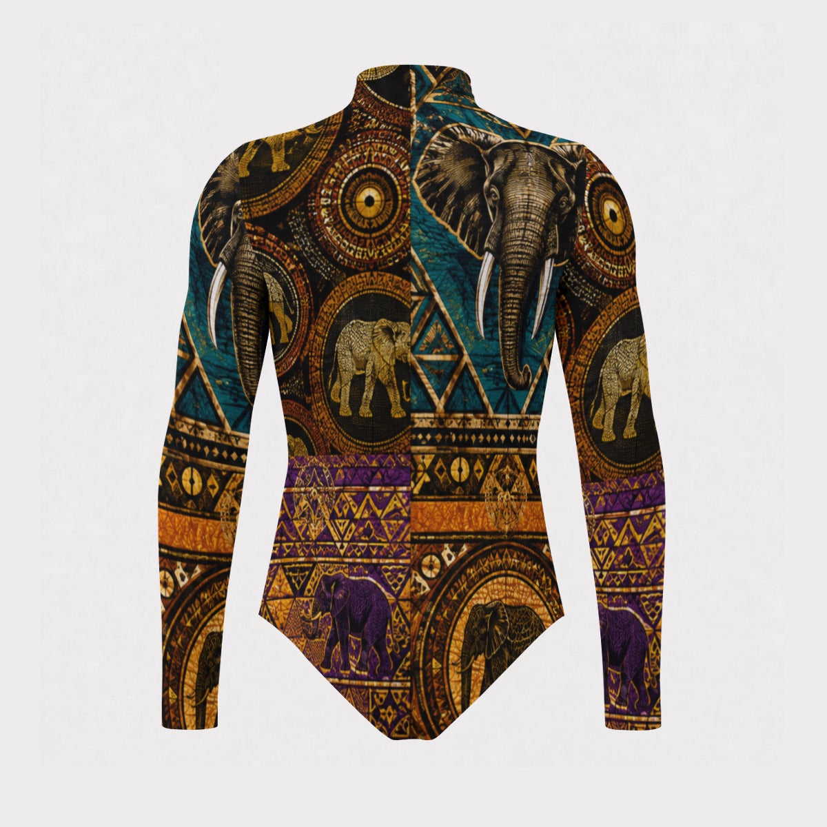All-Over Print Men's Mesh Turtleneck Long Sleeve Bodysuit