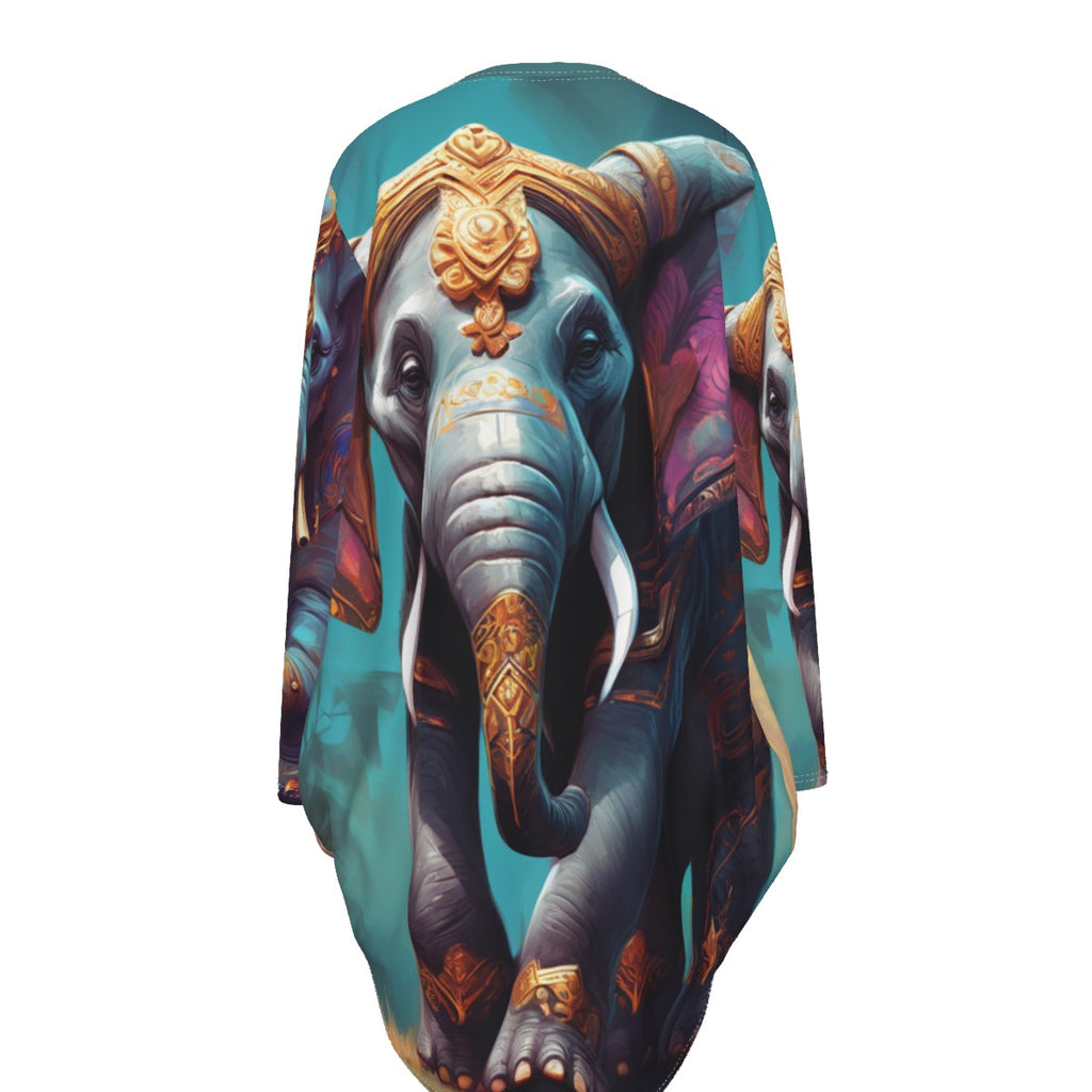 All-Over Print Women's Casual Loose Long Sleeve Dress With Pocket