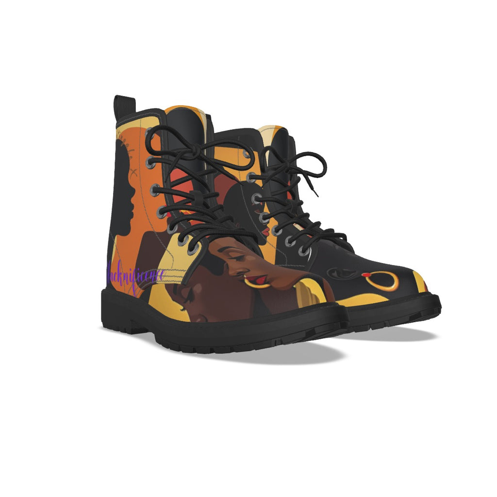 All-Over Print Women's Martin Short Boots With Black Bottom