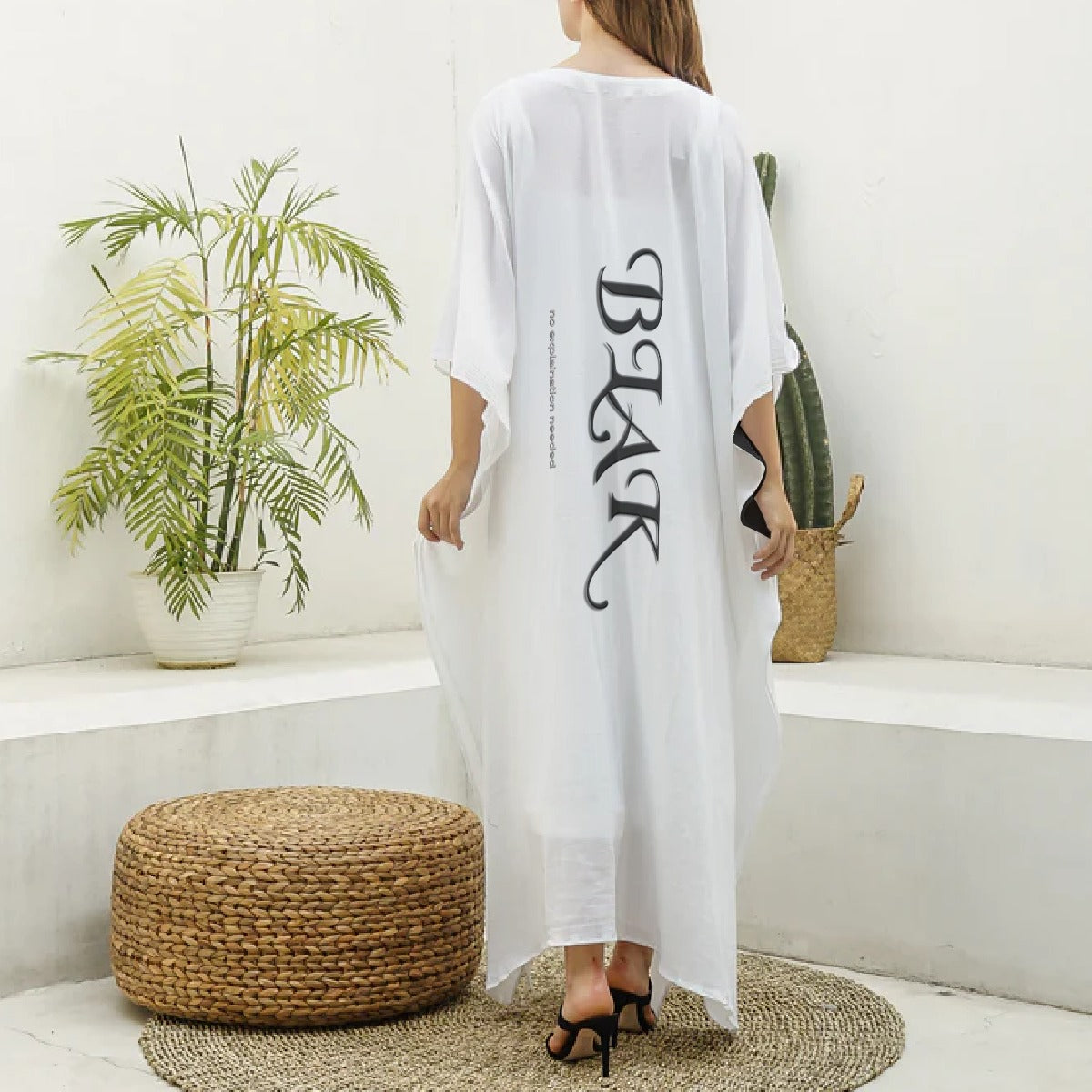 All-Over Print Women's Imitation Silk V-neck Kaftan Robe