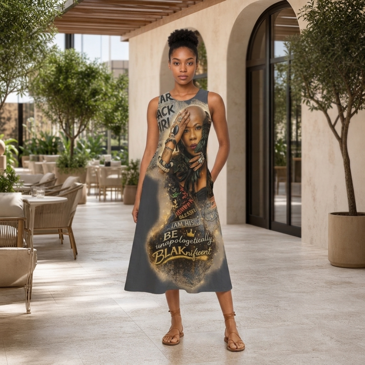 All-Over Print Women's Sleeveless Dress With Pocket|140GSM Slub Cotton