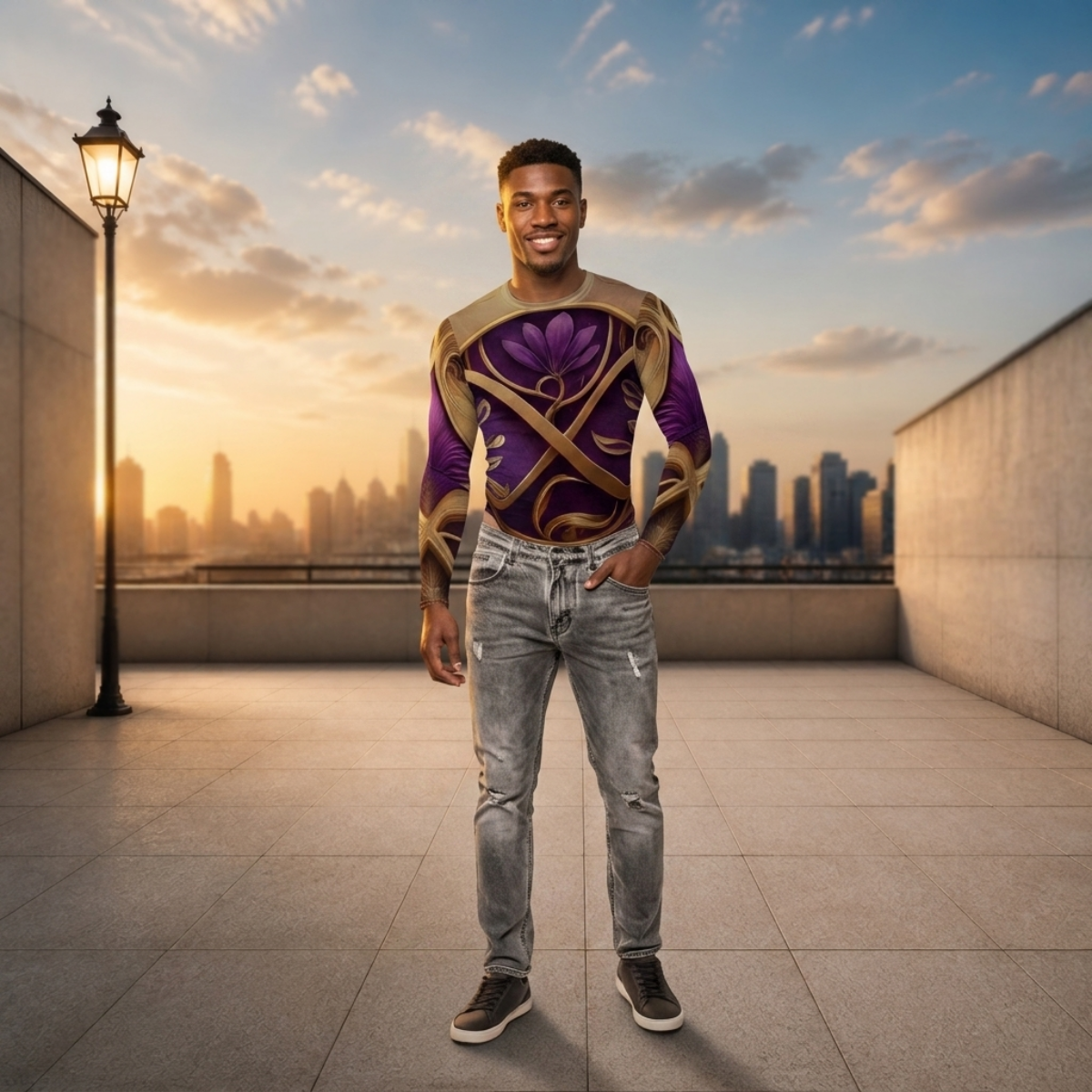 All-Over Print Men's Mesh Turtleneck Long Sleeve Bodysuit