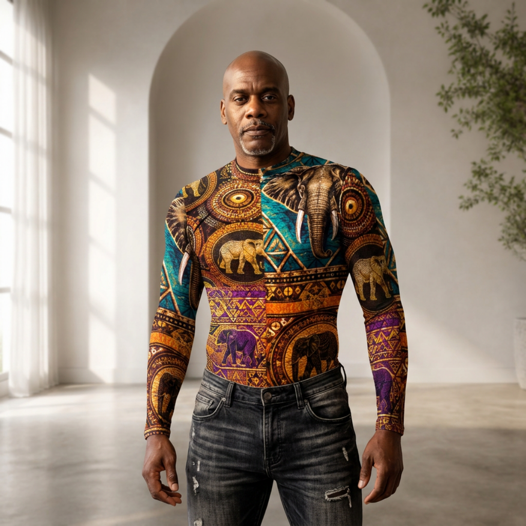 All-Over Print Men's Mesh Turtleneck Long Sleeve Bodysuit
