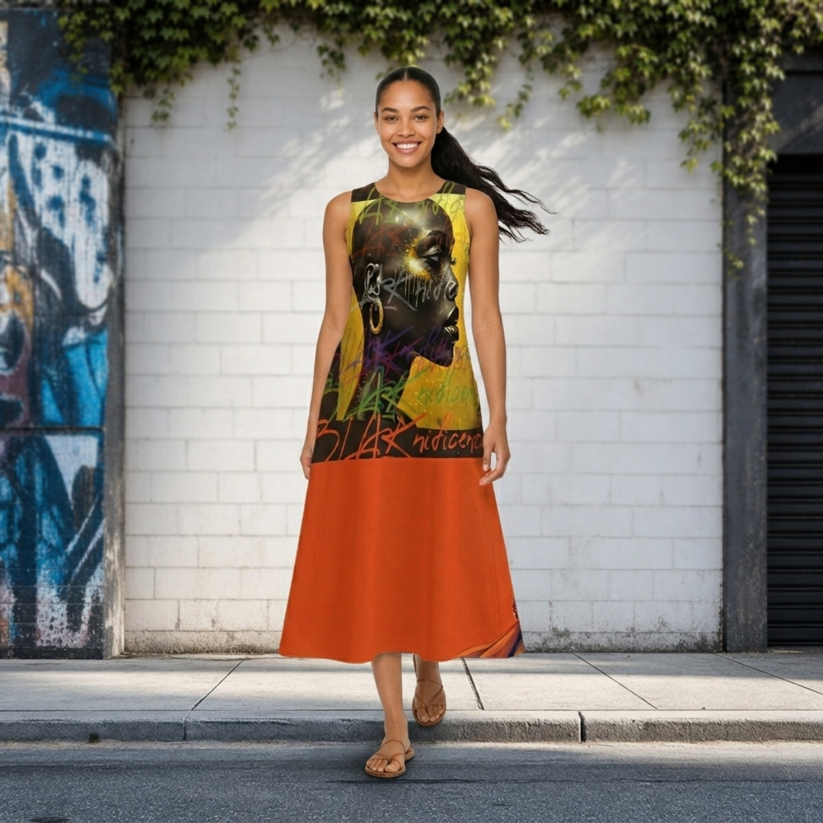 All-Over Print Women's Sleeveless Dress With Pocket|140GSM Slub Cotton